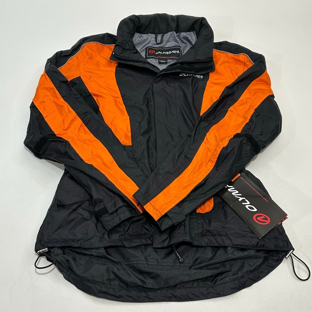 Olympia Men's Motorcycle Jacket Black Orange Water-Resistant, Size P/S